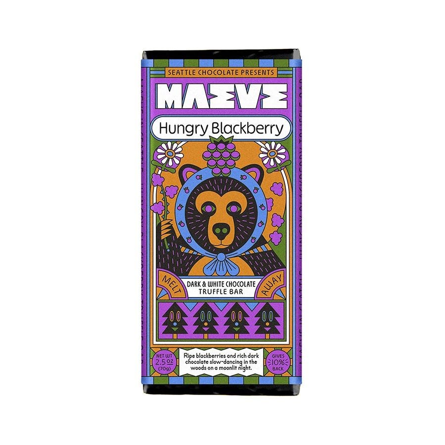 Maeve by Seattle Chocolate Hungry Blackberry Bear Dark Chocolate Truffle Bar 2.5 oz.
