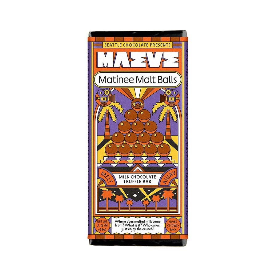 Maeve by Seattle Chocolate Matinee Malt Balls Milk Chocolate Truffle Bar 2.4 oz.