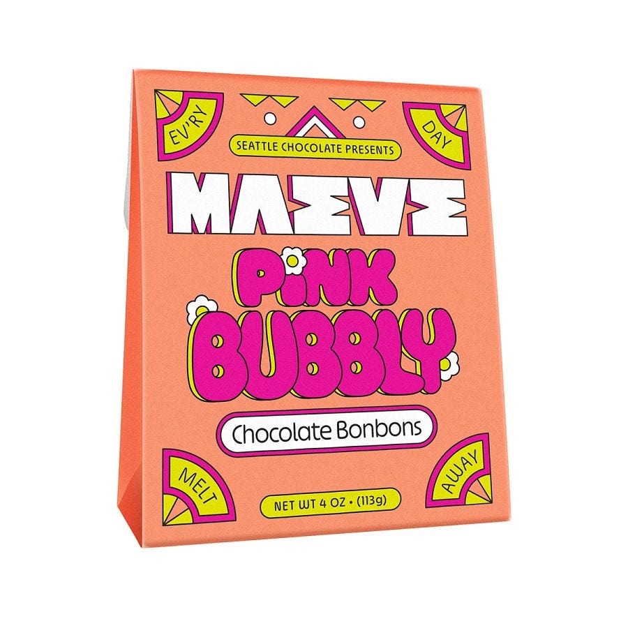 Maeve by Seattle Chocolate Pink Bubbly Dark Chocolate Bonbons 4 oz.