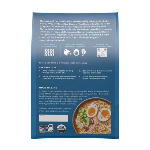 Lotus Foods Wide White Organic Rice Ramen Noodles 4 (2.8 oz.) pack - Image 2