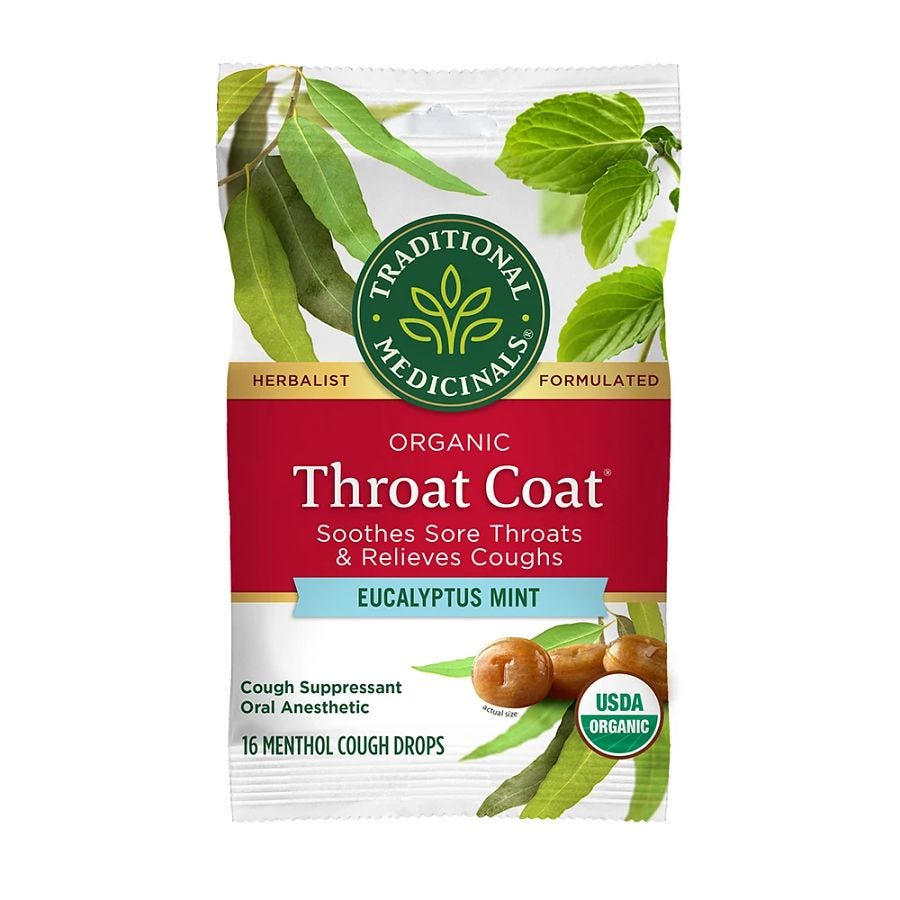 Traditional Medicinals Organic Throat Coat Eucalyptus Mint Lozenges 16 count