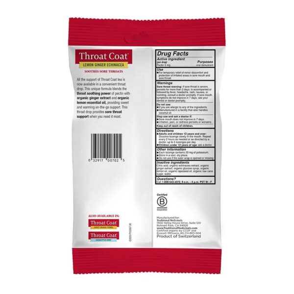 Traditional Medicinals Organic Throat Coat Lemon Ginger Echinacea Lozenges 16 count - Image 2