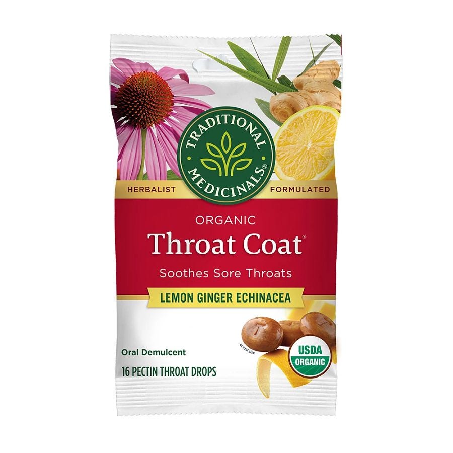 Traditional Medicinals Organic Throat Coat Lemon Ginger Echinacea Lozenges 16 count