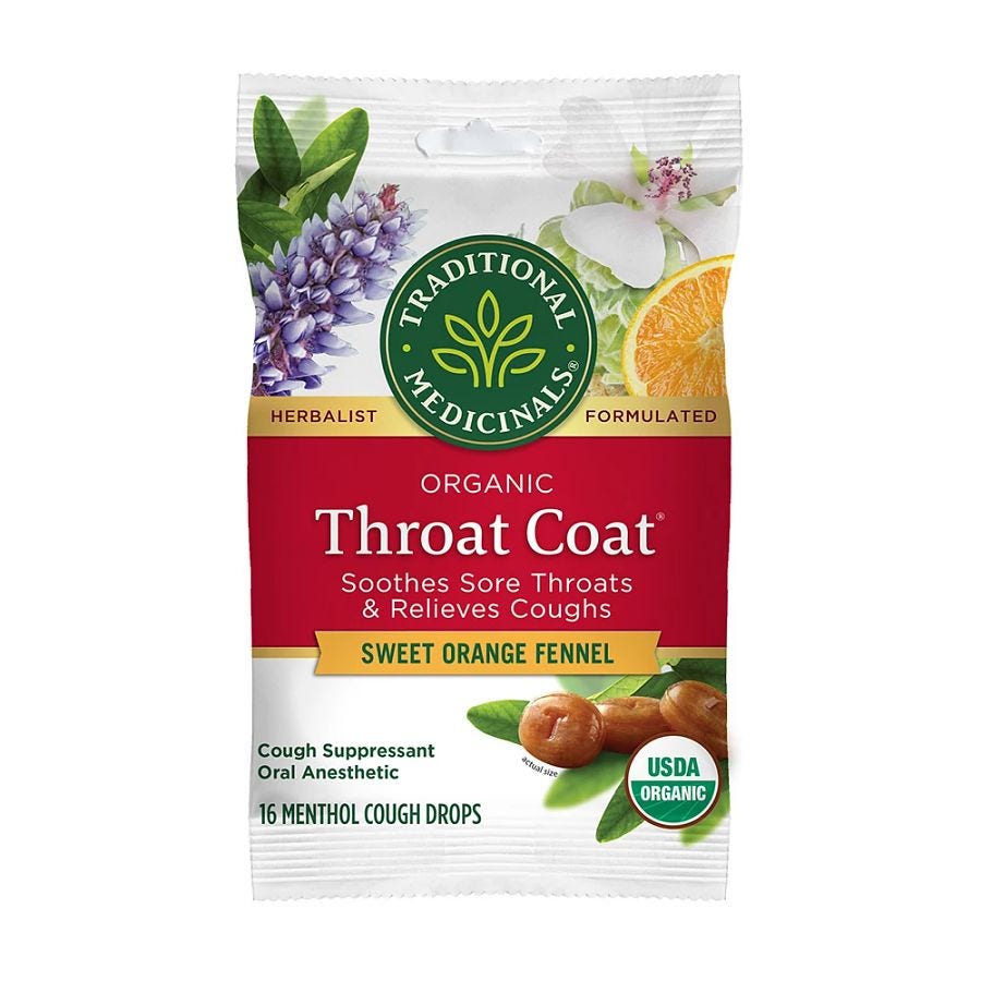 Traditional Medicinals Organic Throat Coat Sweet Orange Fennel Lozenges 16 count