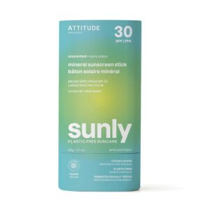 Attitude Sunly Unscented SPF 30 Mineral Sunscreen Stick 2.1 oz.