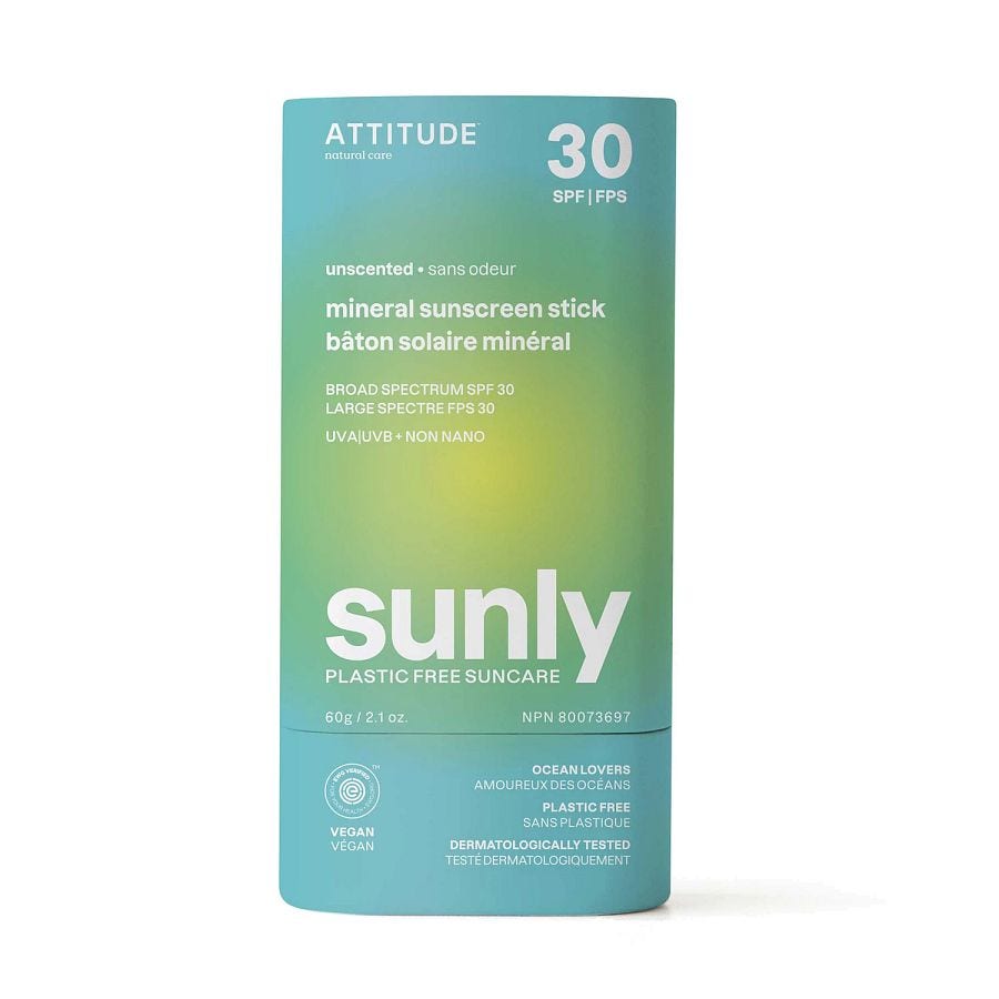 Attitude Sunly Unscented SPF 30 Mineral Sunscreen Stick 2.1 oz.