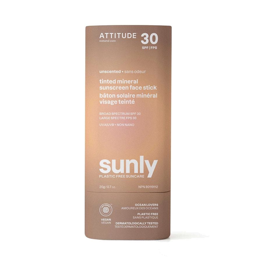 Attitude Sunly Unscented Tinted SPF 30 Mineral Sunscreen Face Stick 0.7 oz.