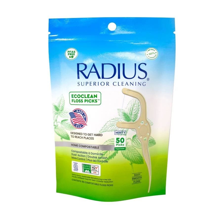 Radius Peppermint Eco-Clean Compostable Floss Picks 50 count