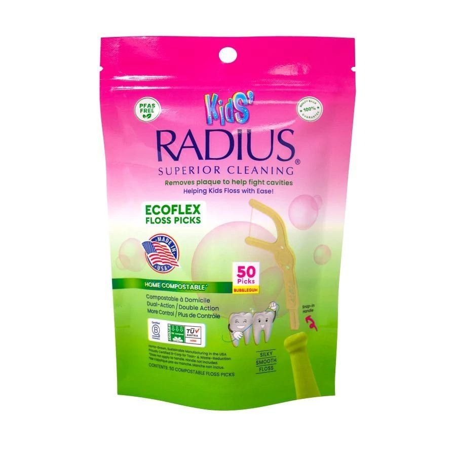 Radius Bubblegum Kids Eco-Flex Compostable Floss Picks 50 count