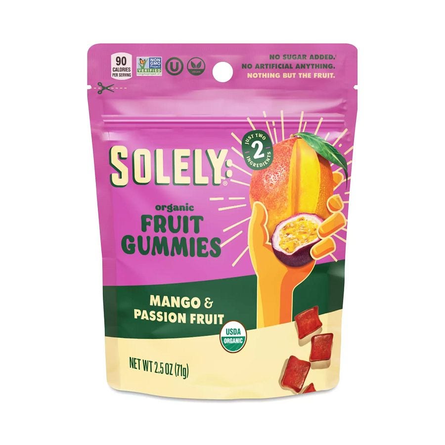 Solely Organic Mango & Passion Fruit Gummies 2.5 oz.