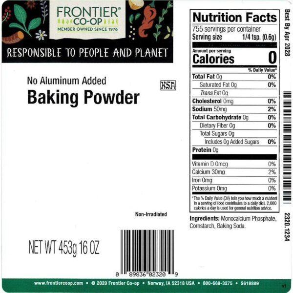 Frontier Co-op Baking Powder (No Aluminum Added) 1 lb. - Image 2