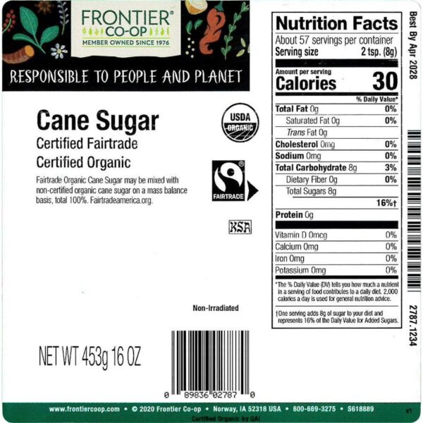 Frontier Co-op Bulk Cane Sugar, Org FT, 1 lb. - Image 2