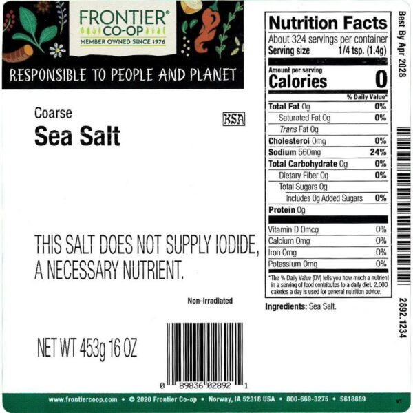 Frontier Co-op Bulk Sea Salt, Coarse, 1 lb. - Image 2