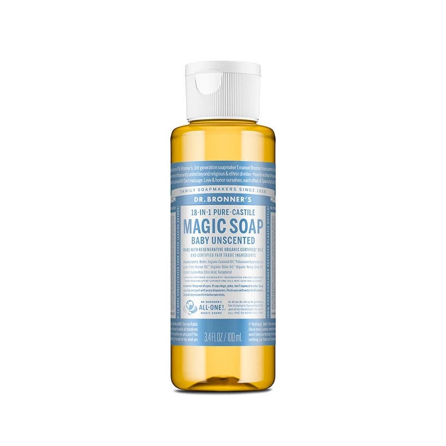 Dr. Bronner's 18-in-1 Pure Castile Baby Unscented Magic Soap 3.4 fl. oz.