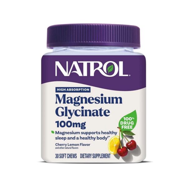 Natrol Cherry Lemon Magnesium Glycinate 100 mg Soft Chew 30 count