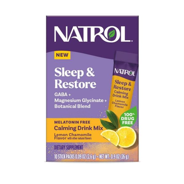 Natrol Lemon Chamomile Melatonin-Free Sleep & Restore Calming Drink Mix Powder 10 count