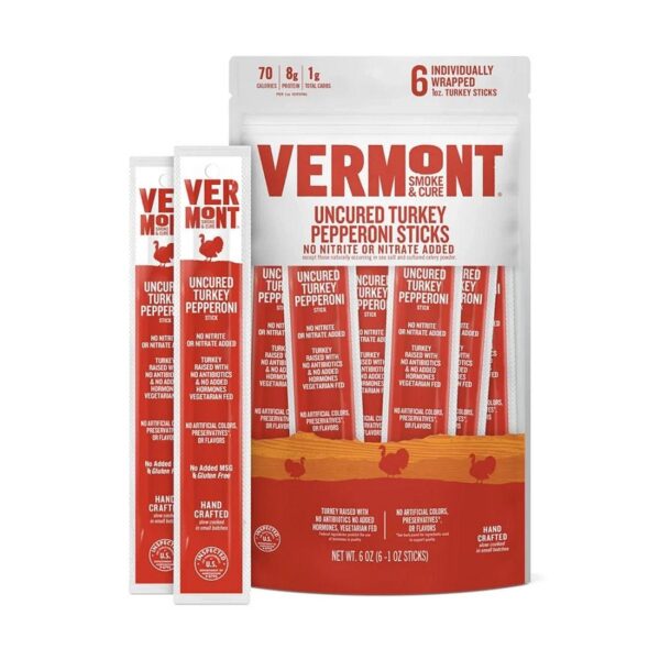 Vermont Smoke & Cure Uncured Pepperoni Turkey 6 (1 oz.) sticks per resealable bag