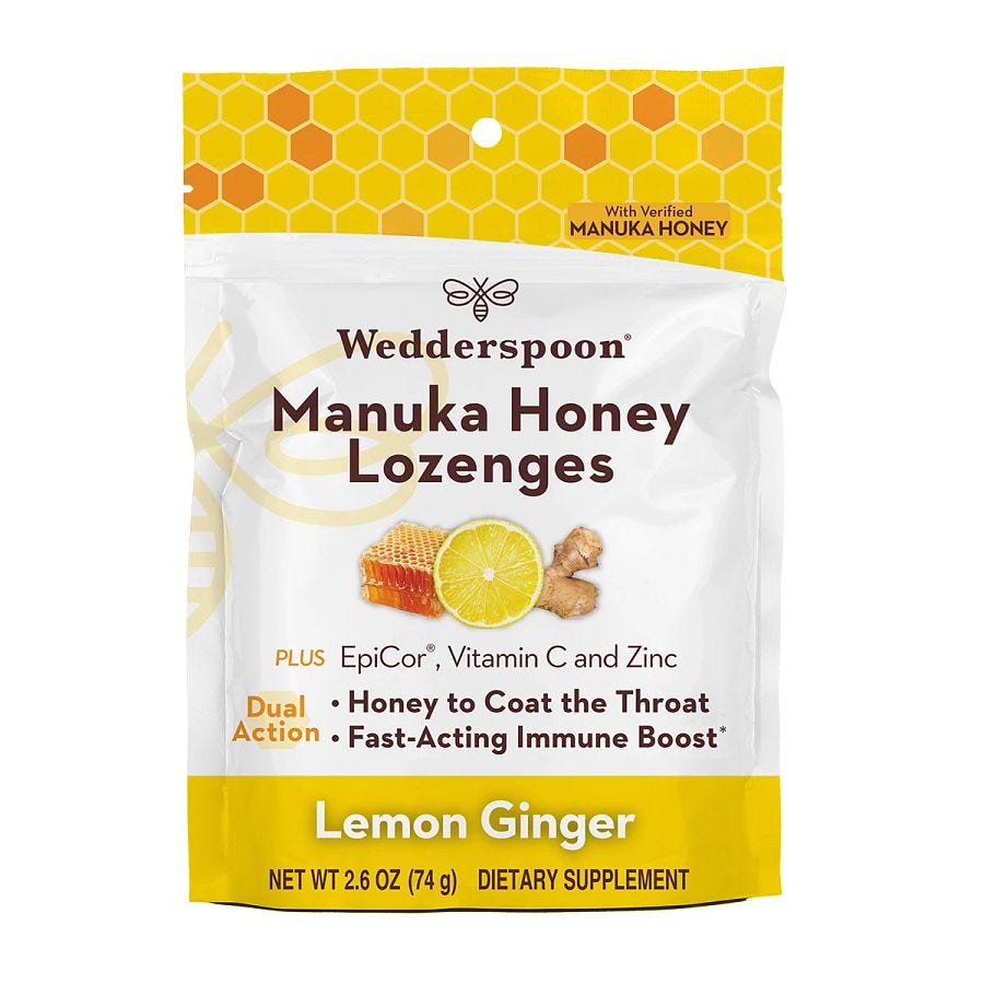 Wedderspoon Lemon Ginger Manuka Honey Lozenges 2.6 oz. bag
