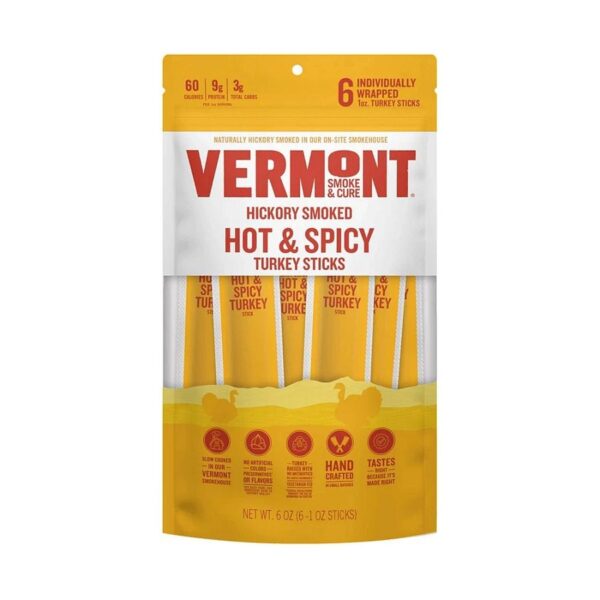 Vermont Smoke & Cure Hot & Spicy Turkey Meat Sticks 6 count
