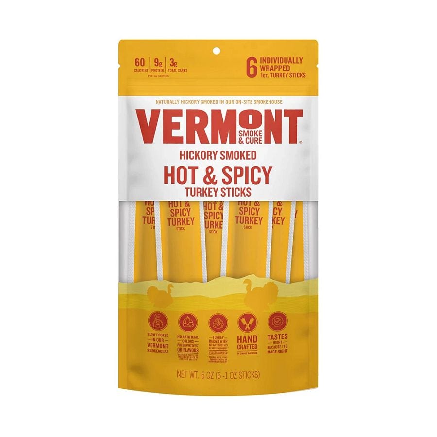 Vermont Smoke & Cure Hot & Spicy Turkey Meat Sticks 6 count