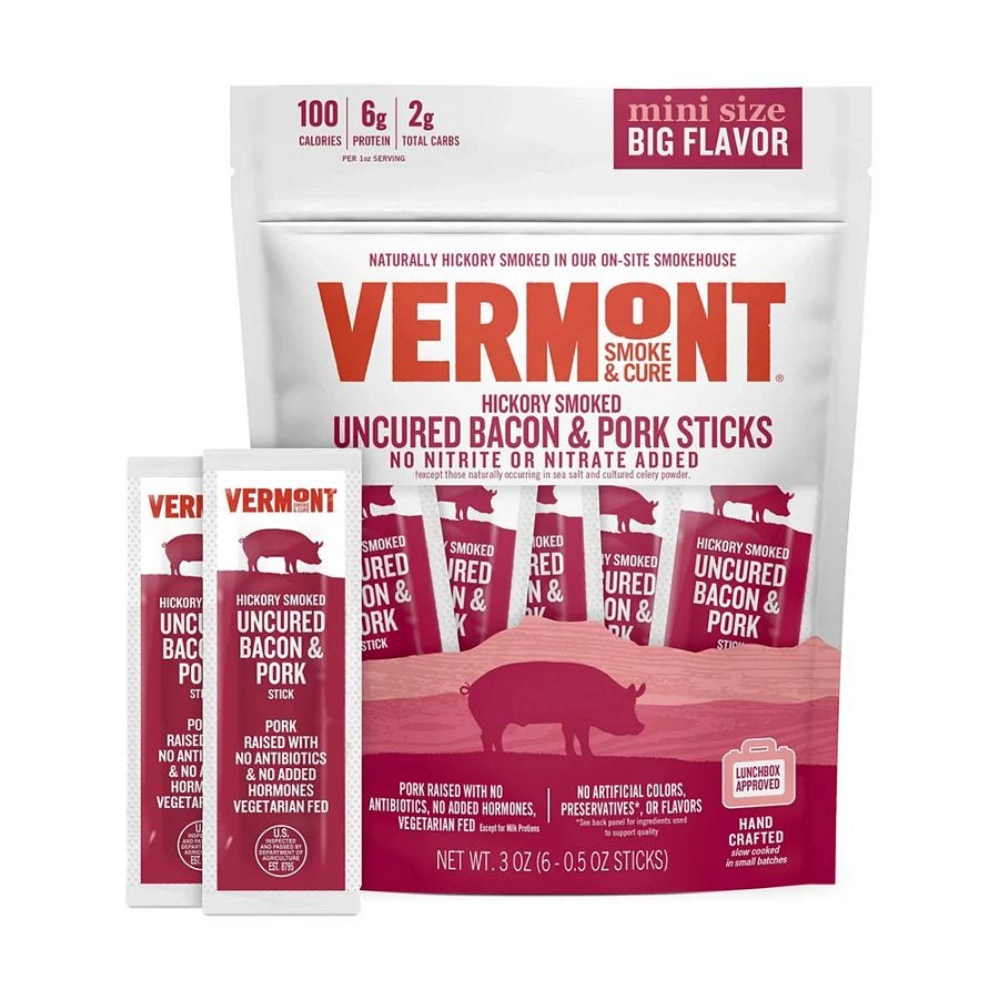 Vermont Smoke & Cure Uncured Bacon Pork Meat Sticks 6 count