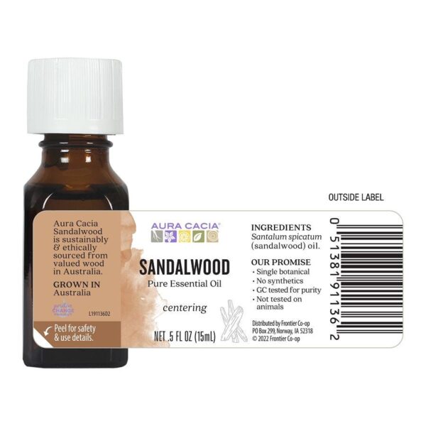 Aura Cacia Sandalwood Essential Oil 0.5 fl. oz. - Image 2