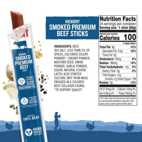Vermont Smoke & Cure Hickory Smoked Premium Beef Meat Sticks 24 (1 oz.) sticks per box - Image 2
