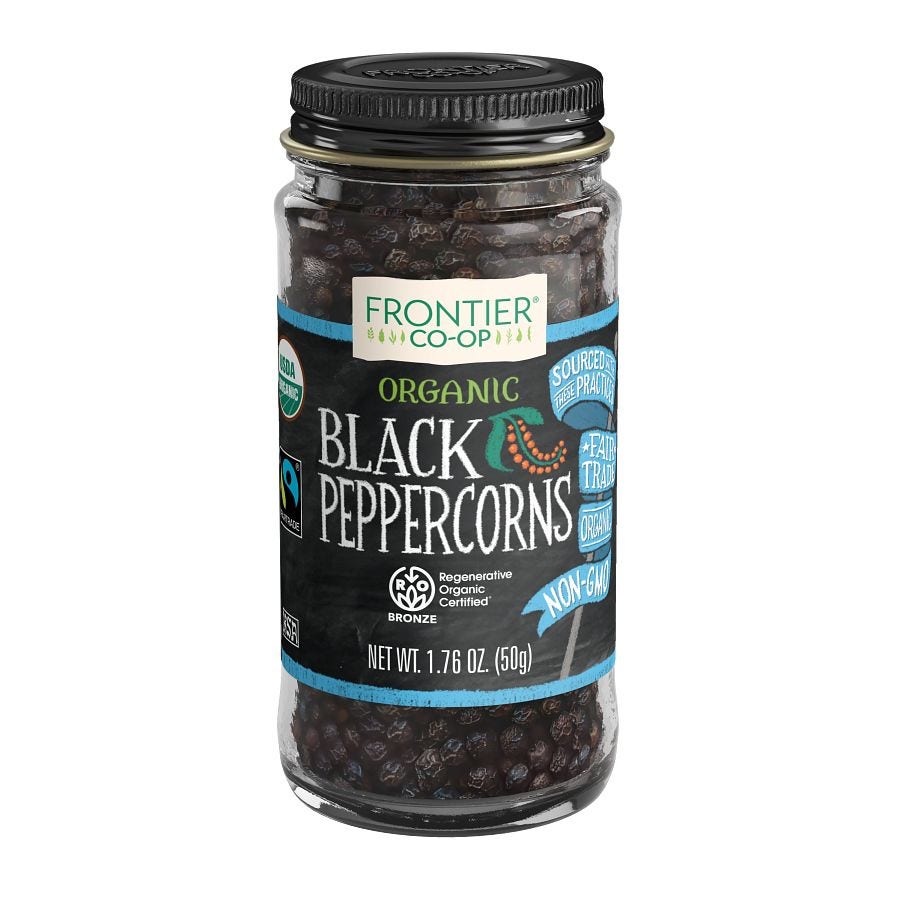 Frontier Co-op Black Peppercorns, Whole, Regenerative Organic Certified® 1.76 oz.