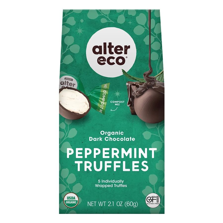 Alter Eco Organic Holiday Peppermint Dark Chocolate Truffles 5 count