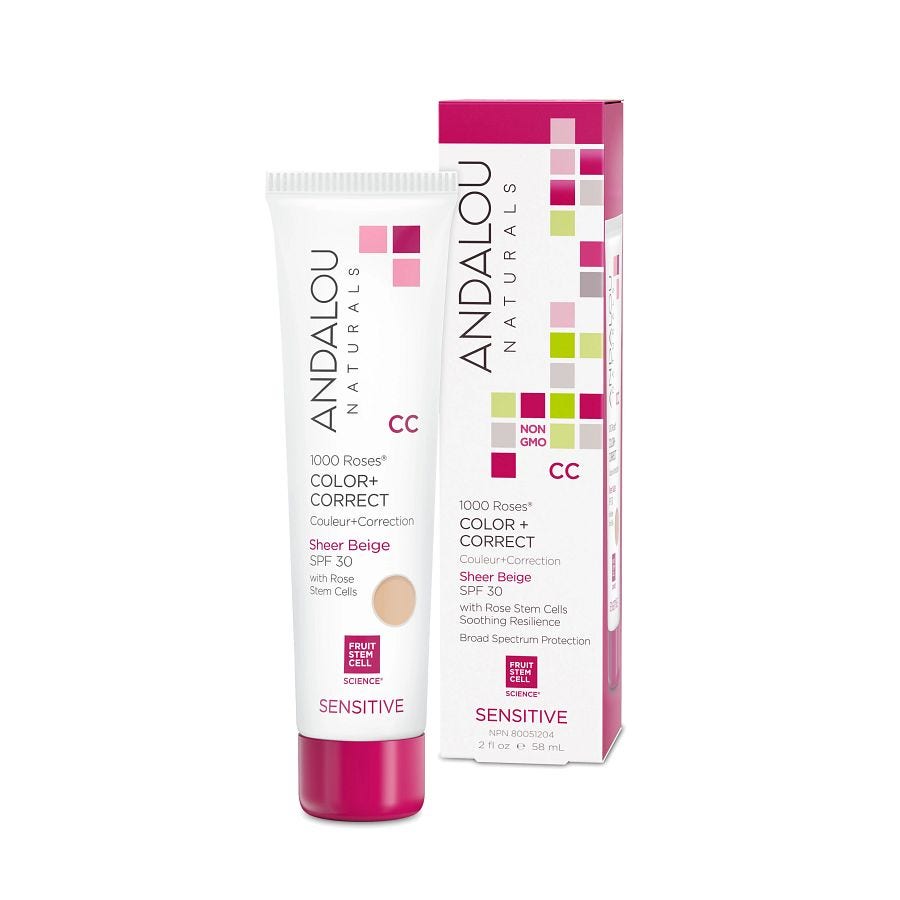 Andalou Naturals 1000 Roses CC Color + Correct Sensitive Sheer Nude, 2 oz