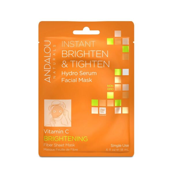 Andalou Naturals Beauty 2 Go Instant Brighten & Tighten, Facial Sheet Mask Instant Hydro Serum Facial Sheet Masks 6 fl. oz.