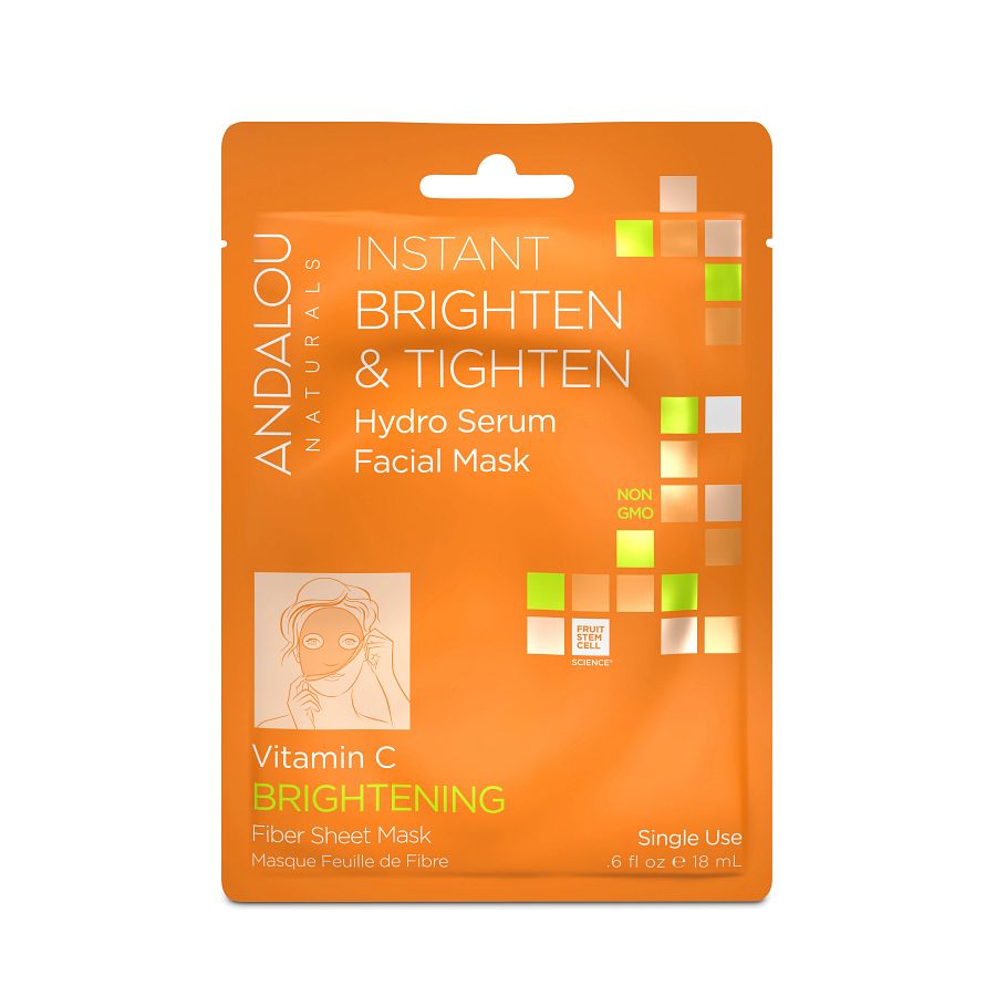 Andalou Naturals Beauty 2 Go Instant Brighten & Tighten, Facial Sheet Mask Instant Hydro Serum Facial Sheet Masks 6 fl. oz.