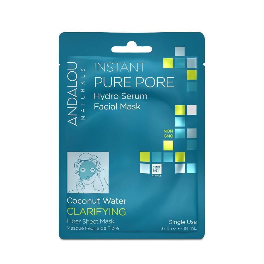 Andalou Naturals Beauty 2 Go Pure Pore, Coconut Water Instant Hydro Serum Facial Sheet Masks 6 fl. oz.