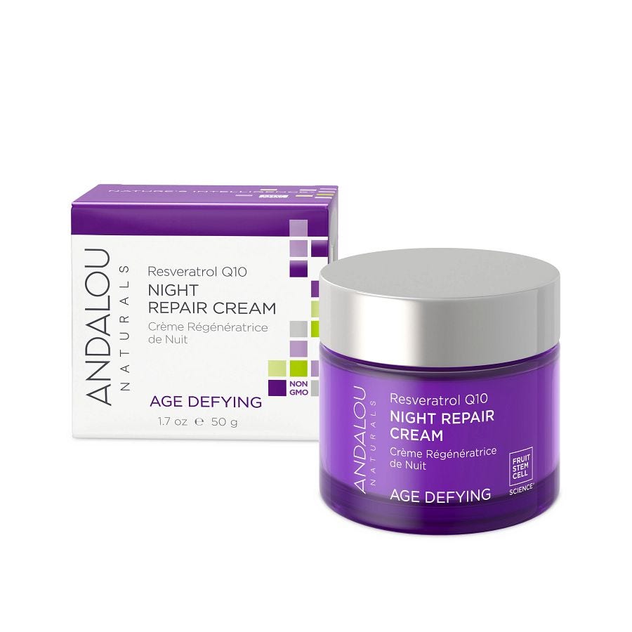 Andalou Naturals Resveratrol Q10 Night Repair Cream Age-Defying, 1.7 Oz