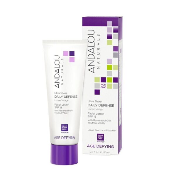 Andalou Naturals Ultra Sheer Daily Defense Facial Lotion with SPF 18 Age Defying, 2.7 Oz