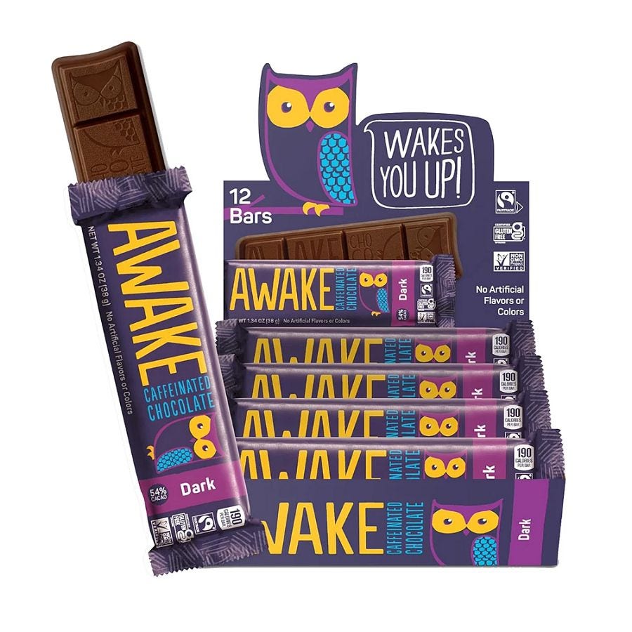 Awake Caffeinated Dark Chocolate 12 (1.34 oz.) bars