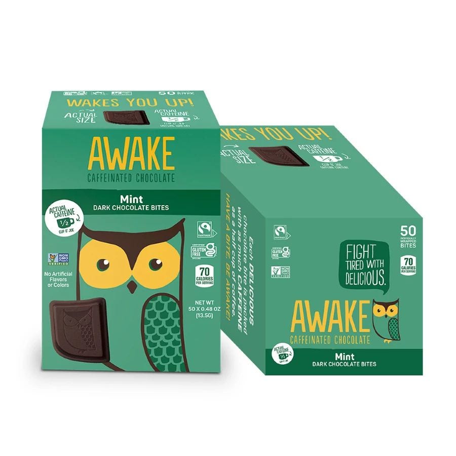Awake Caffeinated Dark Chocolate Mint Bites Gravity Bin 50 (0.48 oz.) count