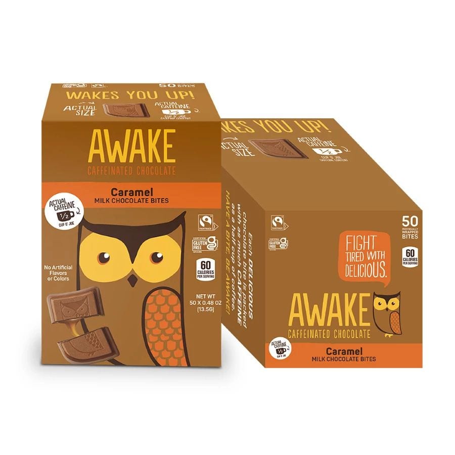 Awake Caffeinated Caramel Chocolate Bites Gravity Bin 50 (0.48 oz.) count