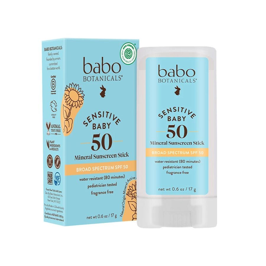 Babo Botanicals Sun Care Baby Face Mineral Sunscreen Stick (SPF 50) 0.6 oz. Fragrance Free