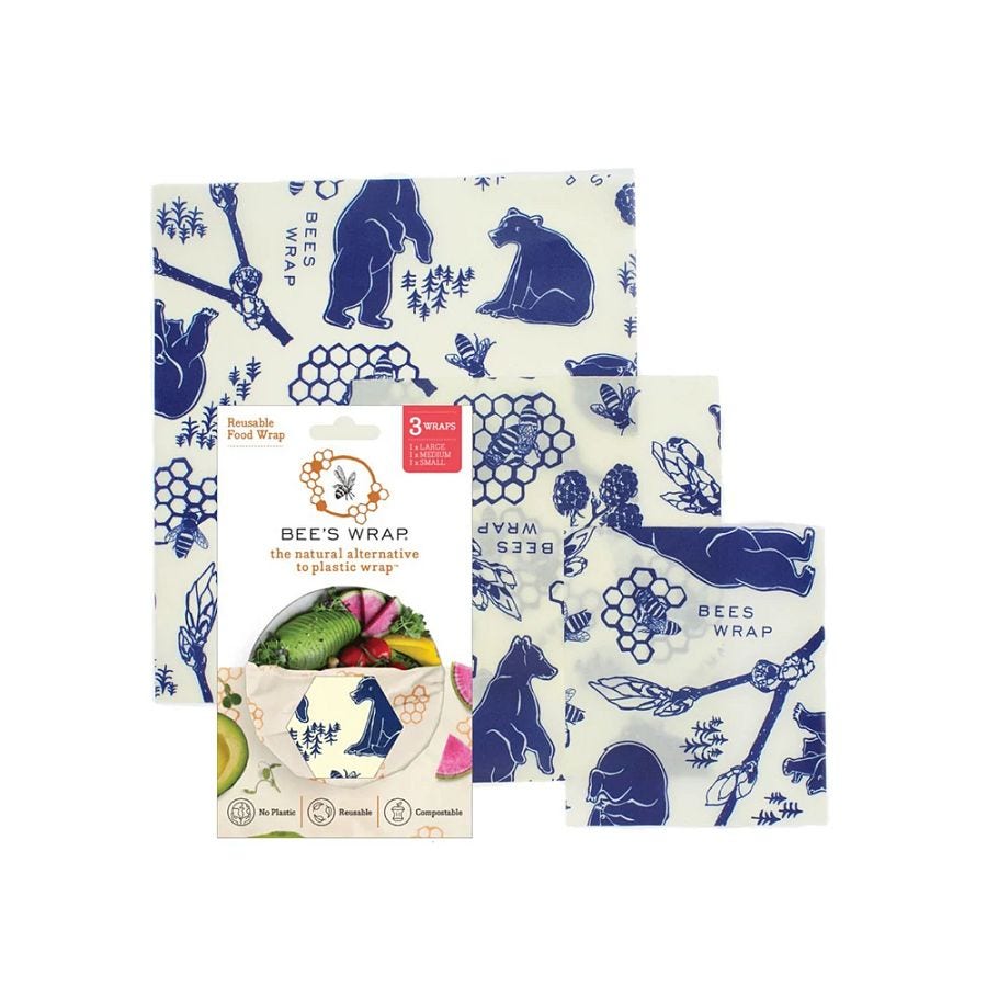 Bee's Wrap Bees & Bears Organic Cotton Beeswax Wraps Assorted Sizes 3-pack