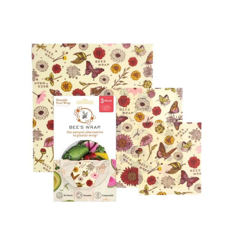 Bee's Wrap Meadow Magic Organic Cotton Beeswax Wraps Assorted Sizes 3-pack