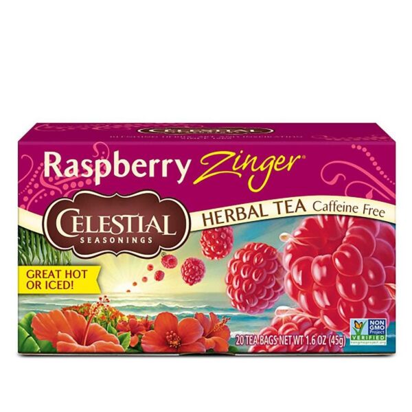 Celestial Seasonings Raspberry Zinger Herbal Tea Caffeine 20 Tea Bags, 1.6 oz