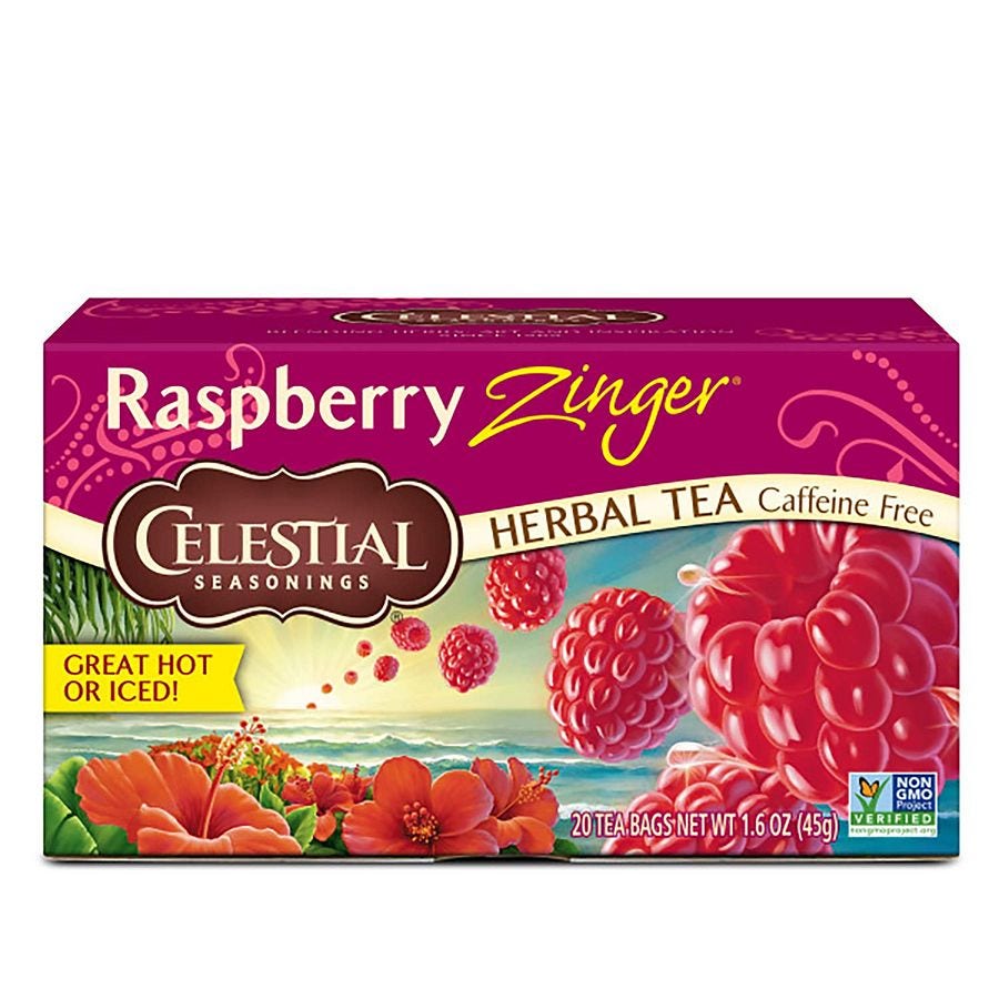 Celestial Seasonings Raspberry Zinger Herbal Tea Caffeine 20 Tea Bags, 1.6 oz