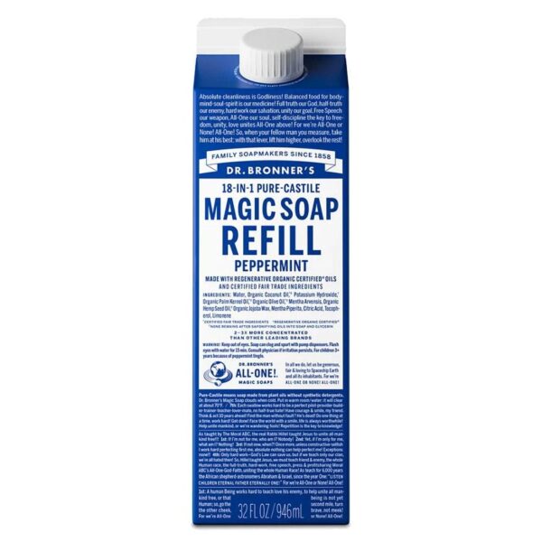 Dr. Bronner's Peppermint Soap Refill Carton 32 fl. oz.