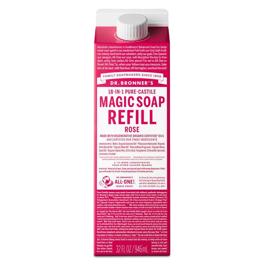 Dr. Bronner's Rose Soap Refill Carton 32 fl. oz.