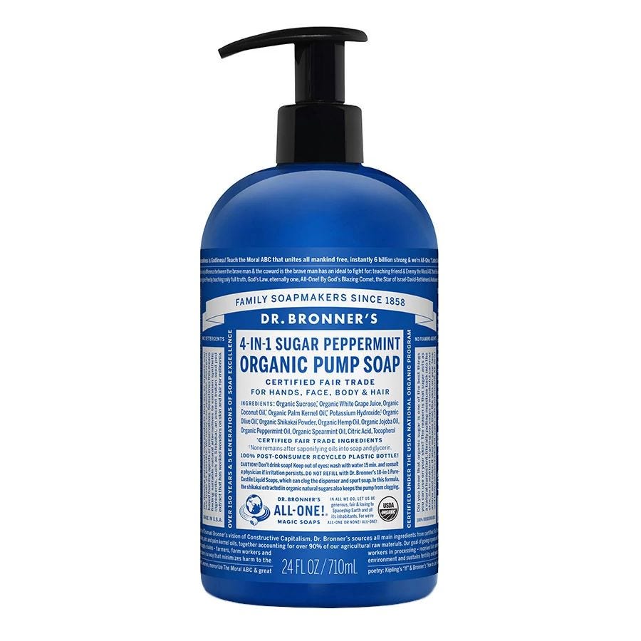 Dr. Bronner's Organic Spearmint Peppermint Body Soap 24 fl. oz.