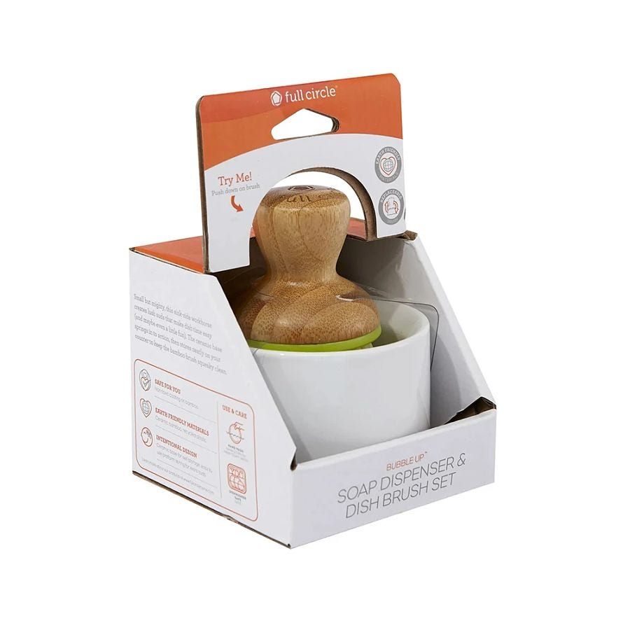 Full Circle White Bubble Up Soap Dispenser & Dish Brush Set