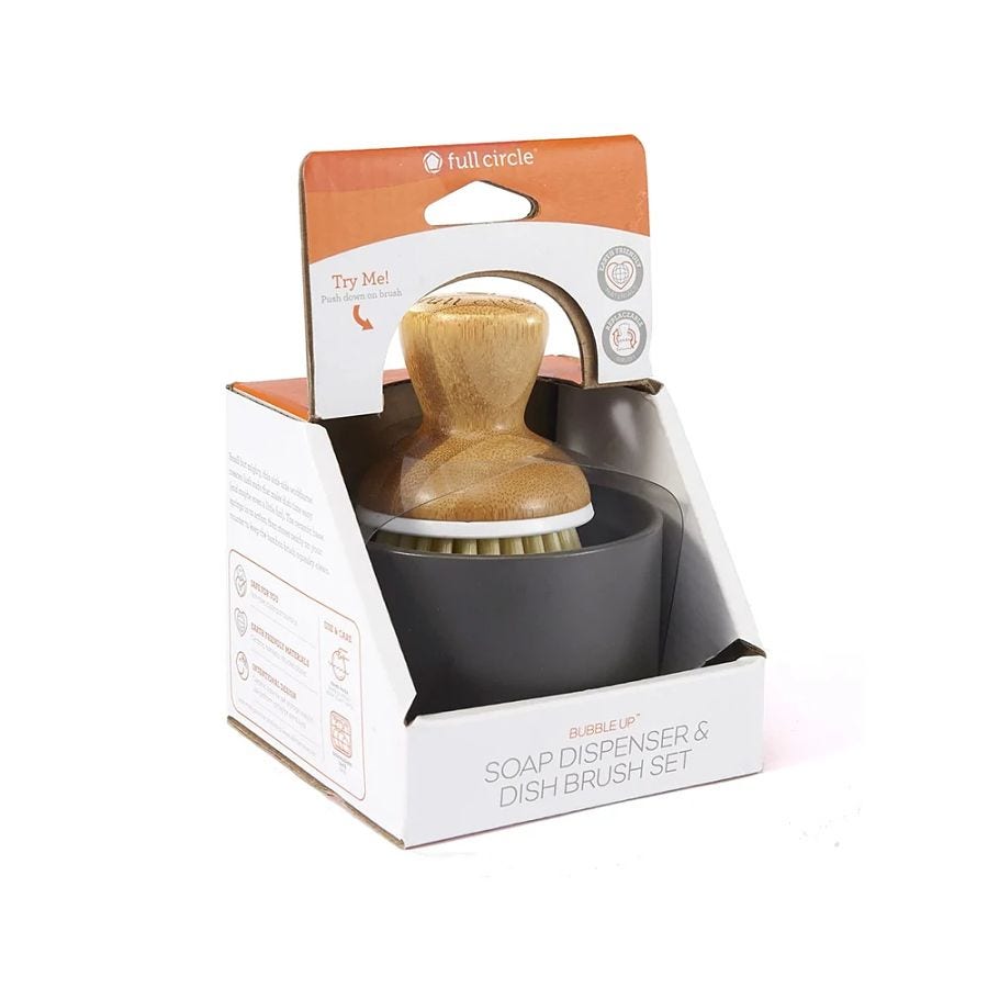 Full Circle Gray Bubble Up Soap Dispenser & Dish Brush Set