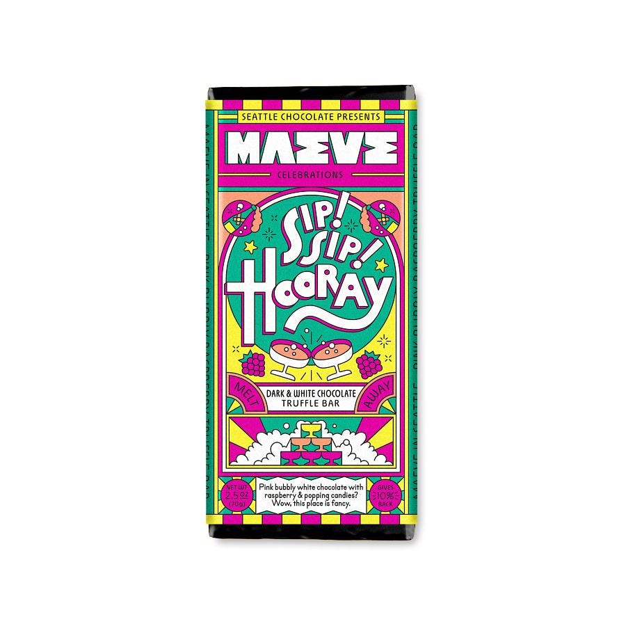Maeve Sip! Sip! Hooray! Celebration Dark Chocolate Truffle Bar 2.5 oz.