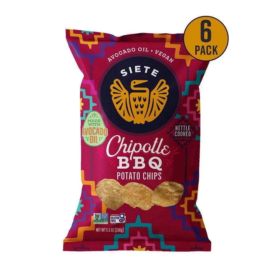 Siete Chipotle BBQ Avocado Oil Kettle Cooked Potato Chips 6 (5.5 oz.) bags